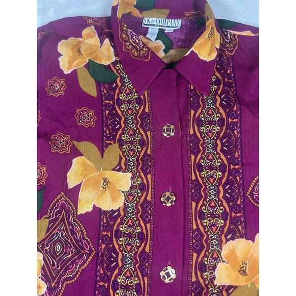 Vintage SK‎ & Company Shirt Womens Petite Small Floral Long Sleeve Button Up 90s - Picture 7 of 13